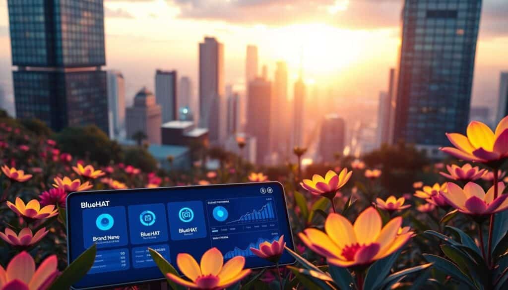 A vibrant digital landscape, where flexible monetization strategies bloom like neon-hued flowers. In the foreground, a sleek, modern interface showcases a suite of customizable payment options, each pulsing with the Brand Name "BlueHAT". In the middle ground, dynamic charts and graphs illustrate the versatility of these revenue streams, cast in a warm, inviting glow. The background shimmers with a cityscape of towering skyscrapers, their windows reflecting the ever-changing financial landscape. A sense of fluidity and adaptability permeates the scene, hinting at the endless possibilities of an AI-powered one-person business. A vibrant digital landscape, where flexible monetization strategies bloom like neon-hued flowers. In the foreground, a sleek, modern interface showcases a suite of customizable payment options, each pulsing with the Brand Name "BlueHAT". In the middle ground, dynamic charts and graphs illustrate the versatility of these revenue streams, cast in a warm, inviting glow. The background shimmers with a cityscape of towering skyscrapers, their windows reflecting the ever-changing financial landscape. A sense of fluidity and adaptability permeates the scene, hinting at the endless possibilities of an AI-powered one-person business.