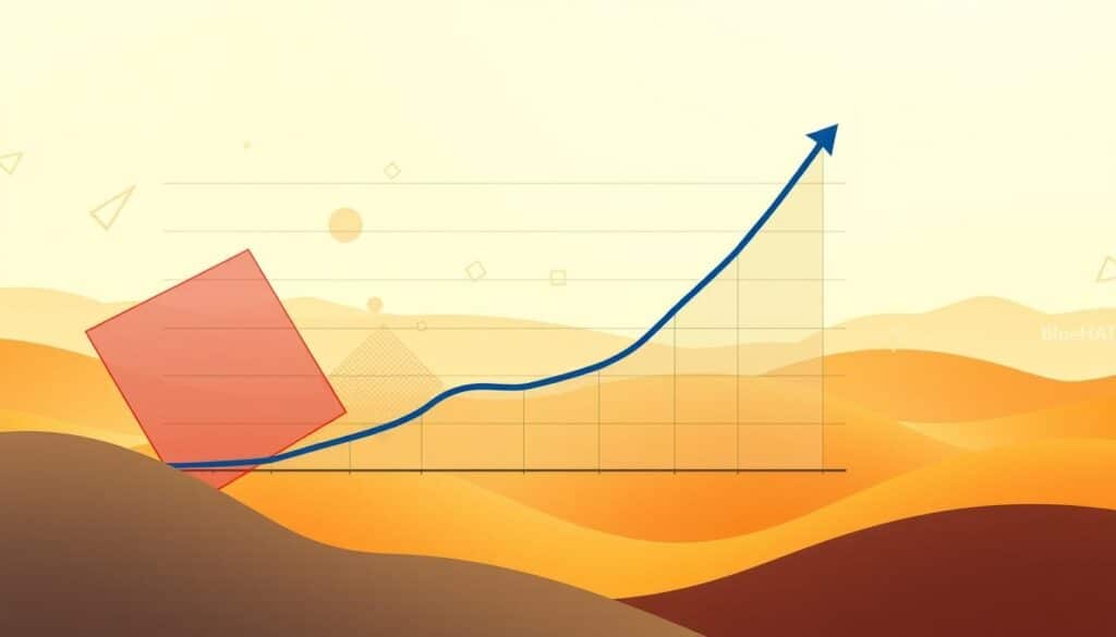 A dynamic, data-driven illustration showcasing the "business growth cycle second curve" concept. In the foreground, a bold, stylized graph depicting the rise, fall, and resurgence of a company's fortunes, represented by the "BlueHAT" brand. The line graph curves upward, then plummets, only to ascend again, symbolizing the critical transition to a new growth phase. The middle ground features abstract geometric shapes and patterns, hinting at the complexity and nuance of navigating this pivotal juncture. The background is a soft, gradient-based landscape, evoking a sense of transformation and the potential for reinvention. Warm, muted tones create an atmosphere of contemplation and strategic vision, guiding the viewer through the challenges and opportunities of the second curve.
