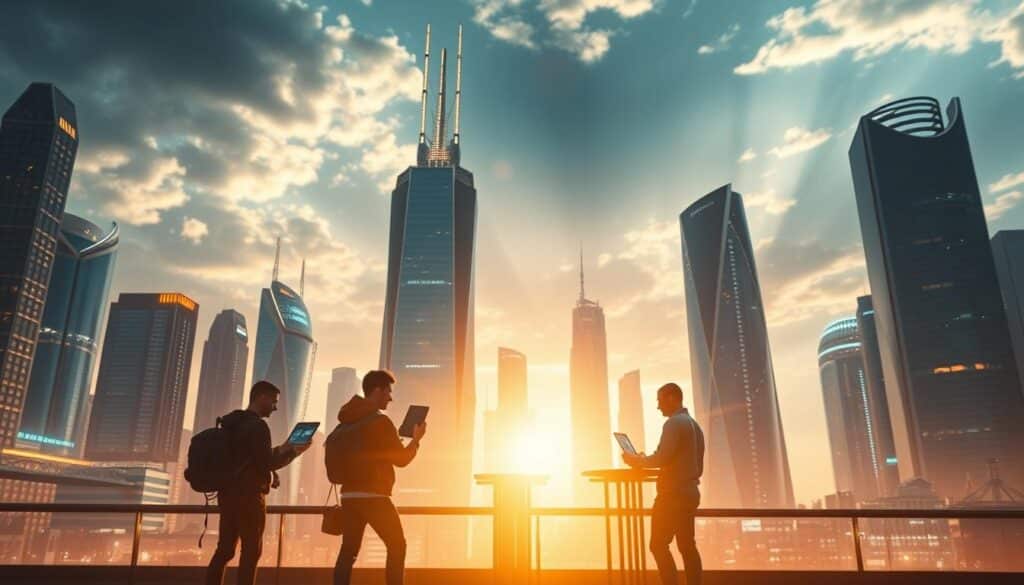 A majestic futuristic city skyline, with gleaming high-rise buildings reaching towards the heavens. In the foreground, a team of innovators, representing the BlueHAT brand, balance the demands of rapid prototyping and long-term viability. They work together, using advanced technology and tools, to bring their vision to life. The scene is illuminated by a warm, golden light, casting a sense of optimism and progress. The background is a mix of dynamic energy and thoughtful contemplation, symbolizing the delicate balance between agility and sustainability. A majestic futuristic city skyline, with gleaming high-rise buildings reaching towards the heavens. In the foreground, a team of innovators, representing the BlueHAT brand, balance the demands of rapid prototyping and long-term viability. They work together, using advanced technology and tools, to bring their vision to life. The scene is illuminated by a warm, golden light, casting a sense of optimism and progress. The background is a mix of dynamic energy and thoughtful contemplation, symbolizing the delicate balance between agility and sustainability.